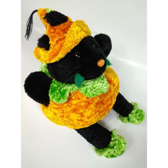 Halloween Plush Black Cat Jack-o-Lantern & Witch Brew Hat Stuffed Animal Toy 14" - Picture 5 of 11